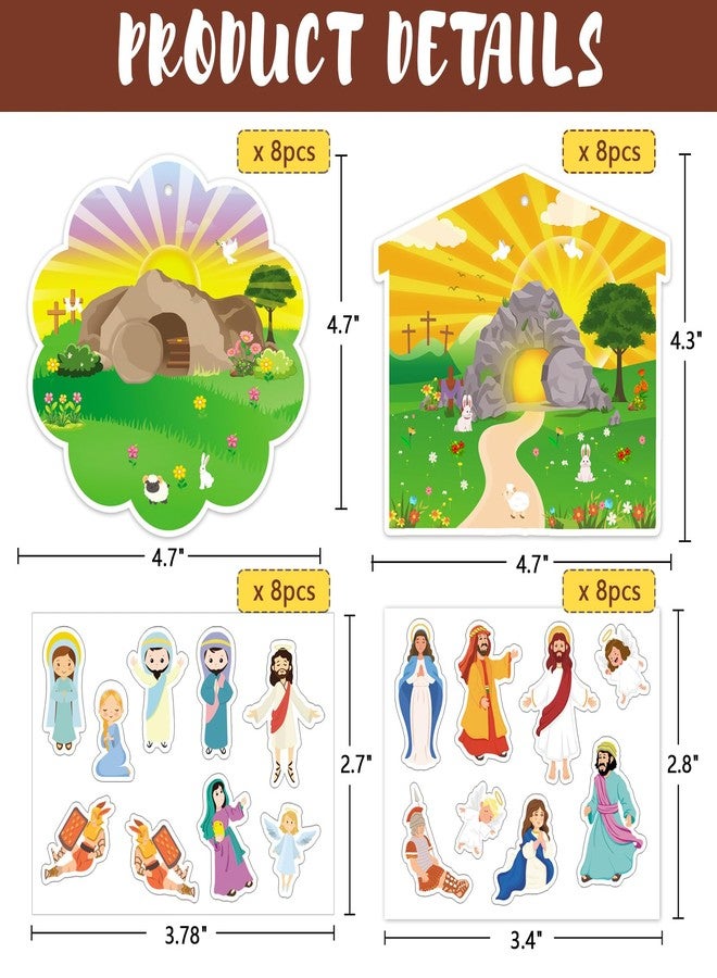 JUESMOS 16PCS Make an Easter He Lives Sticker Scenes for Kids Religious Easter Stickers Craft Resurrection Scene Sticker Ornaments for Tree Decor Christian Jesus Stickers Spring Party Favor - Image 2
